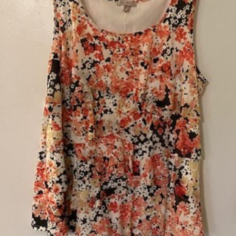 Roz & Ali Orange, Black, and White Floral Print - Ruffle Tier Tank Top